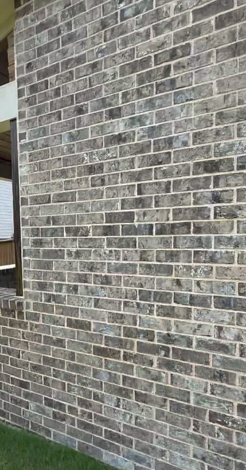 Muro bajo de ladrillo con remate a lo largo del borde del patio cubierto